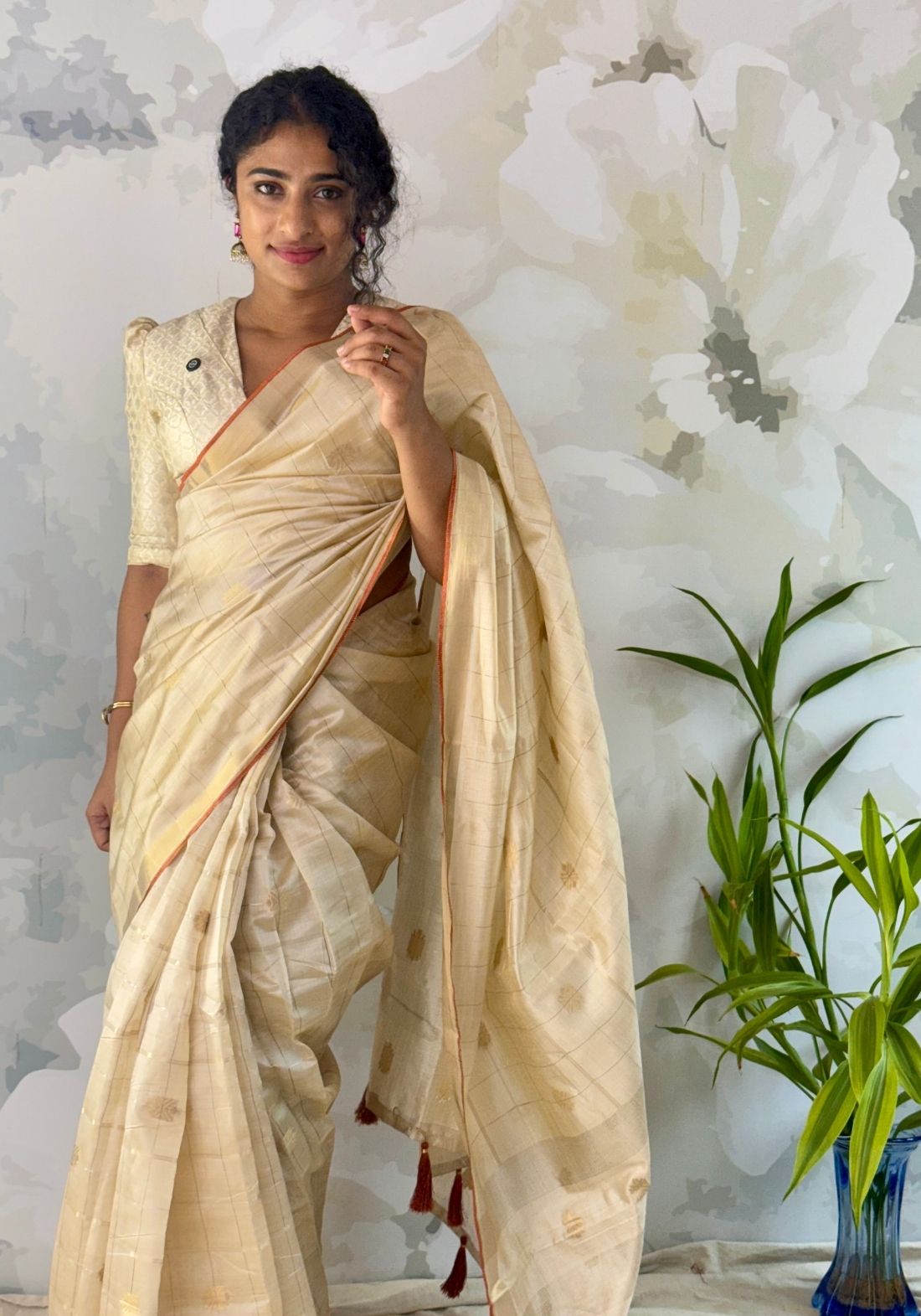 Check semi silk Saree