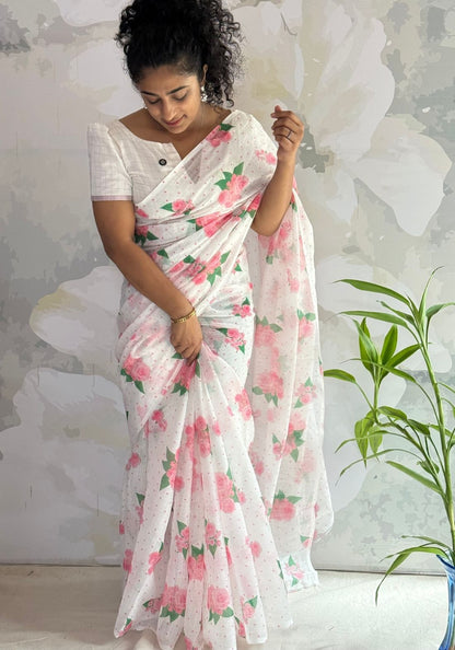 Roses Semi Linen Saree