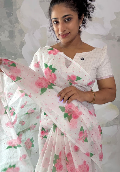 Roses Semi Linen Saree