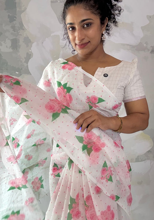 Roses Semi Linen Saree