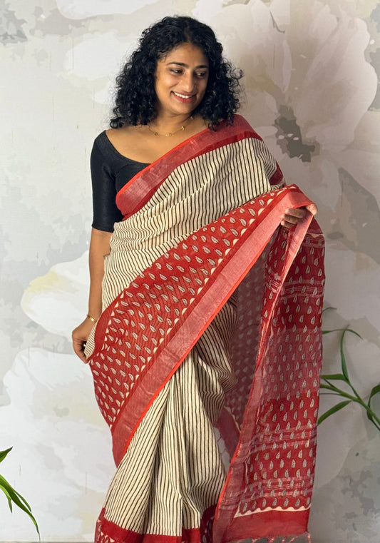 Terra cotton linen saree