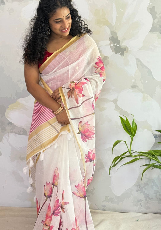 Semi Linen Lotus sarees