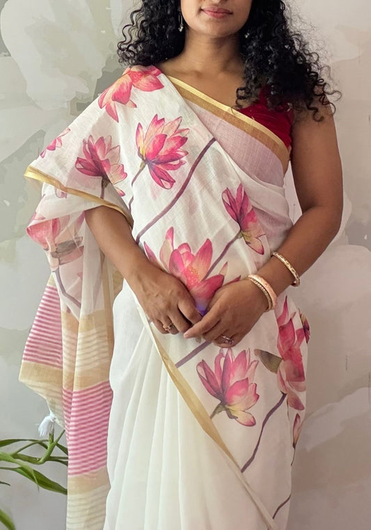 Semi Linen Lotus sarees
