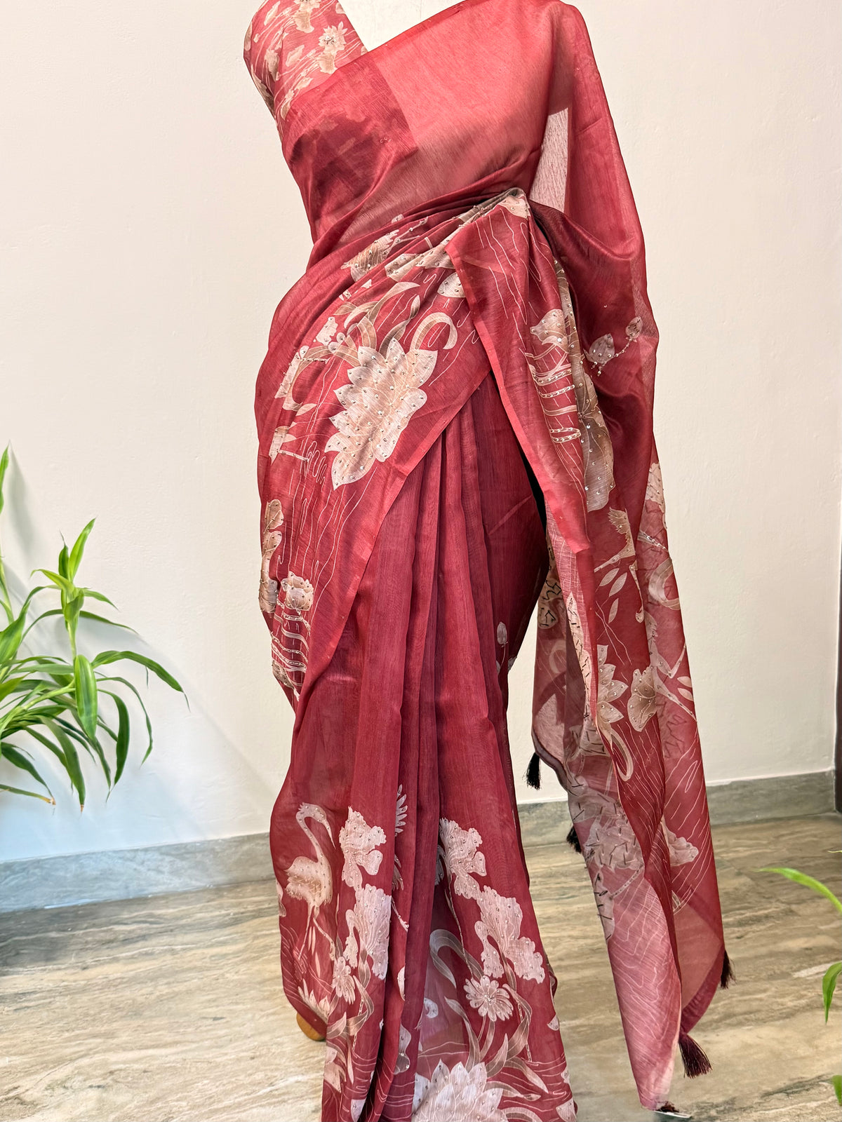 Embroidered Semi Linen saree