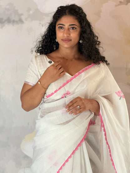 Lotus semi linen saree