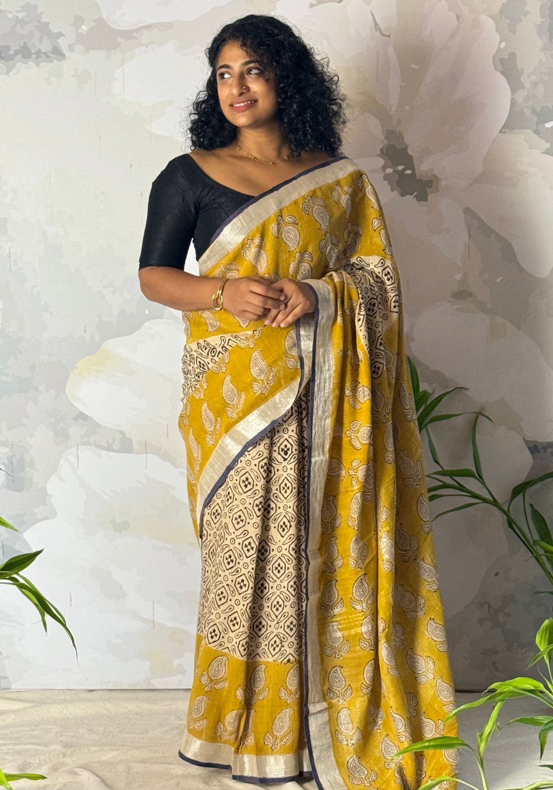 Terra cotton linen saree