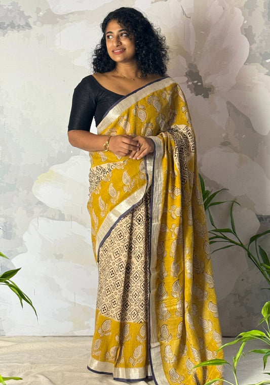 Terra cotton linen saree