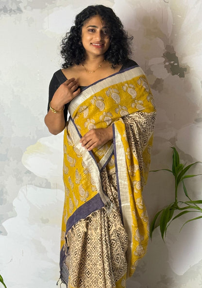 Terra cotton linen saree