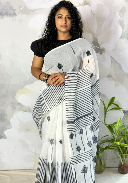 Black lotus Semi Linen Saree