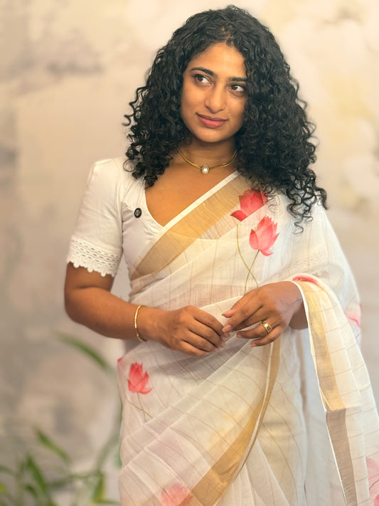 Semi linen lotus saree