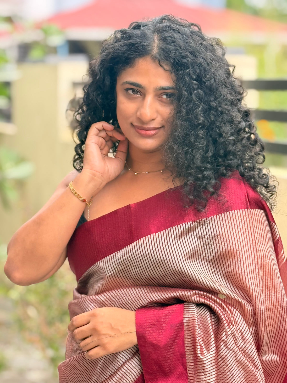 Organza stripe saree