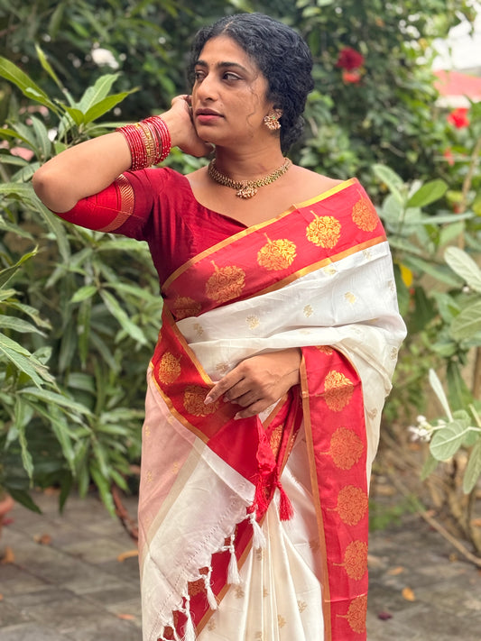 Semi silk Tree border saree