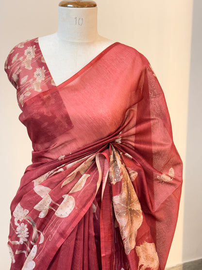 Embroidered Semi Linen saree
