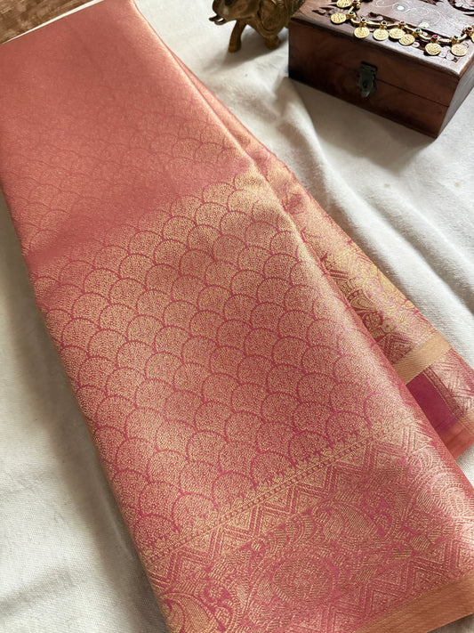 Peach Pink Tissue Jacquard Saree