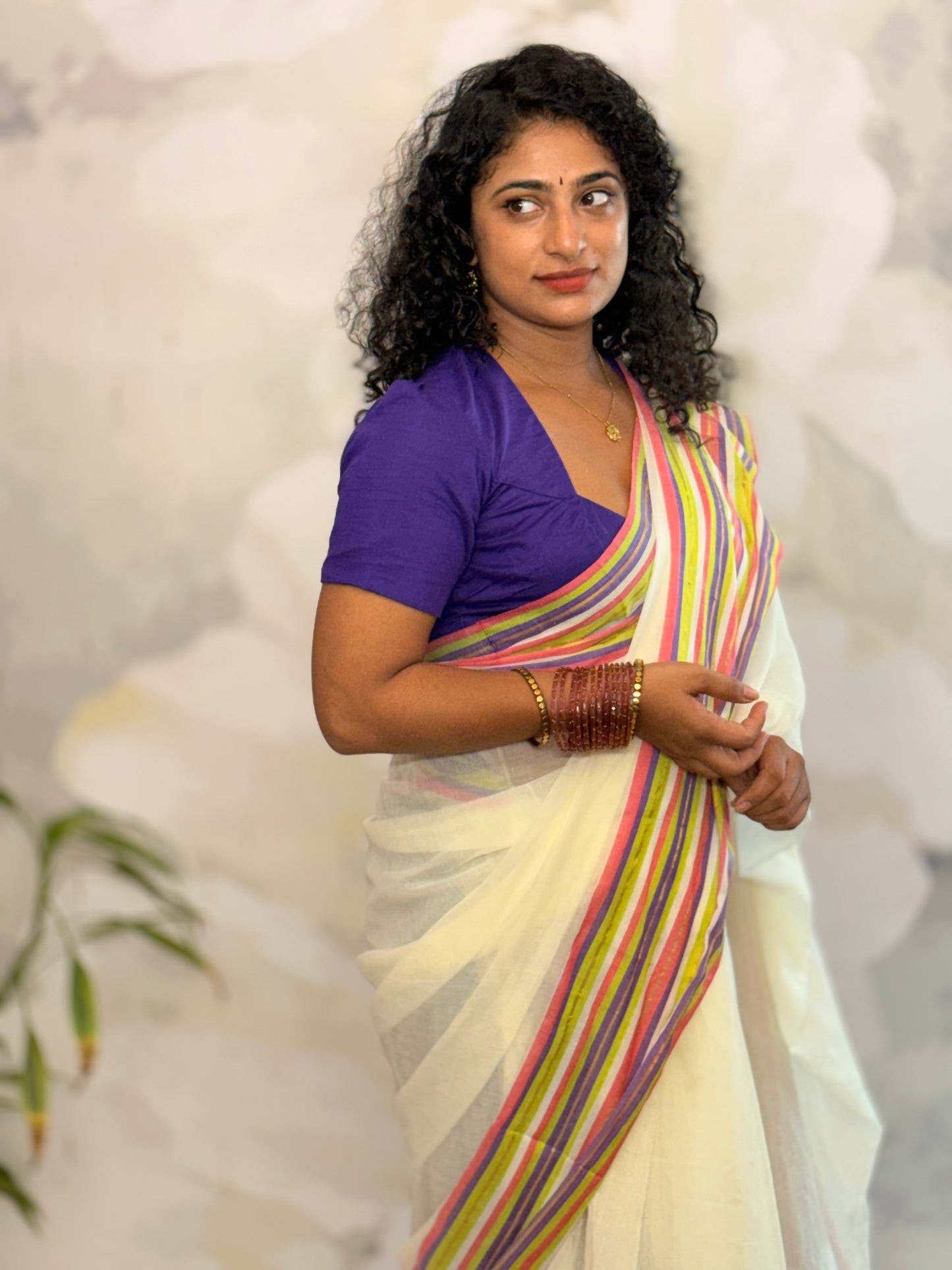 Mul Mul multi color border saree