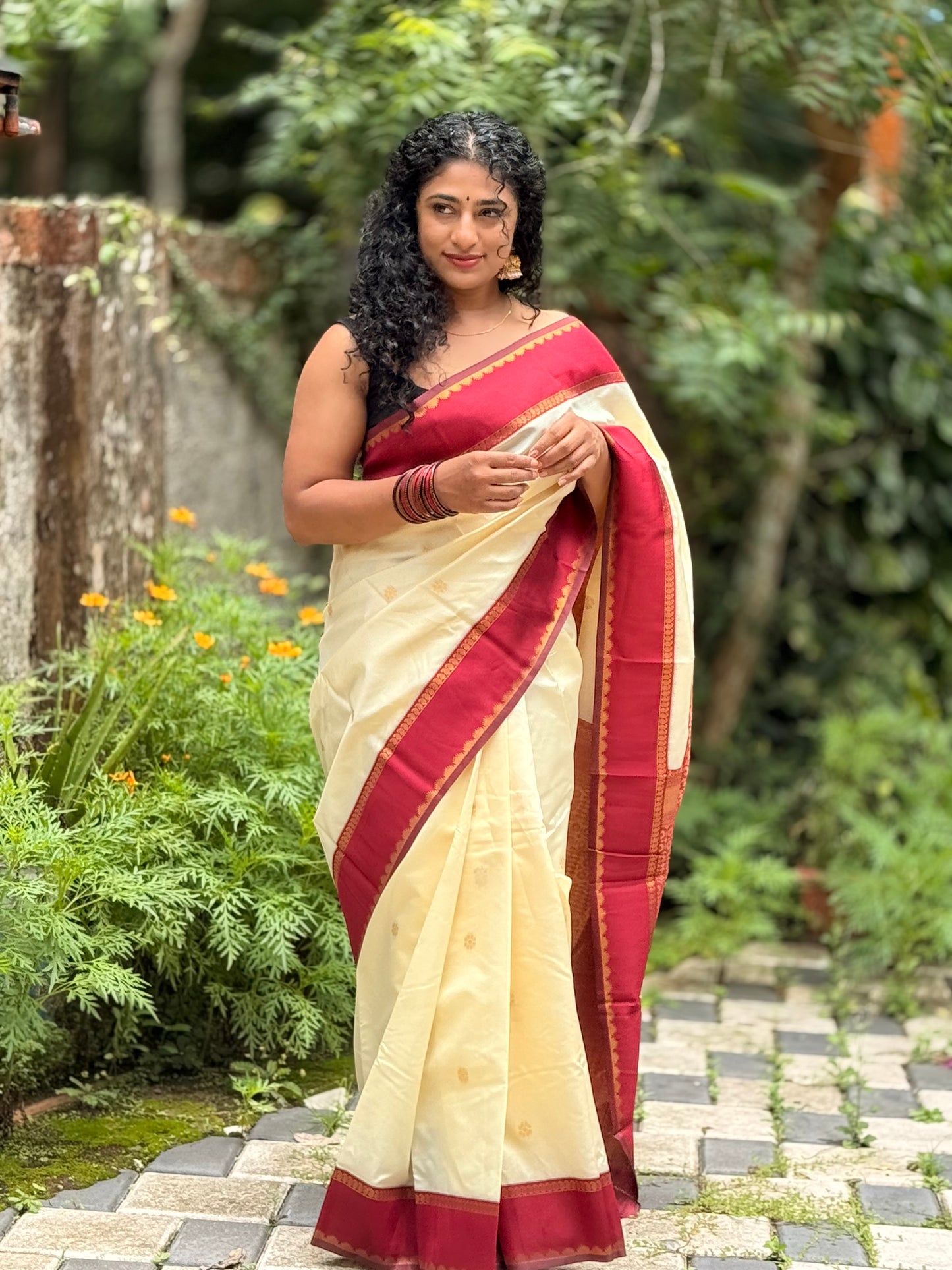 Semi Silk off white saree