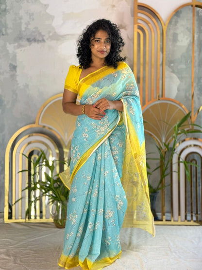 Blue semi linen saree