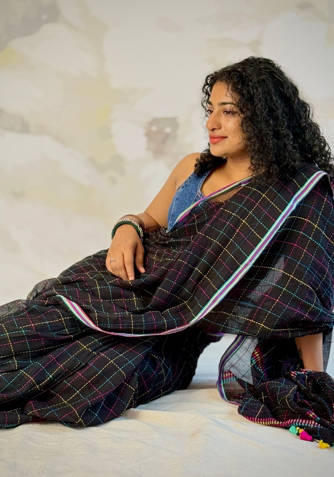 Multi check cotton Saree