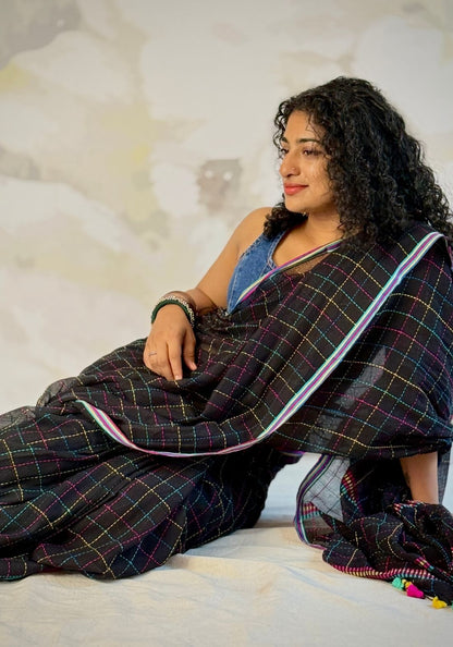 Multi check cotton Saree