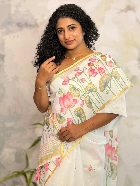 Semi linen lotus saree