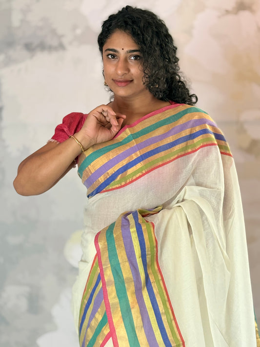 Mul Mul Multi color Border saree