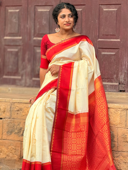 Semi Silk off white saree