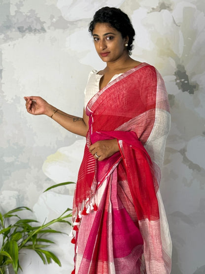 Check Linen Saree