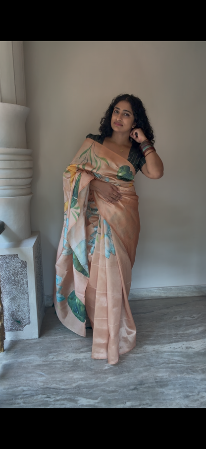 Semi Golden Lotus Saree