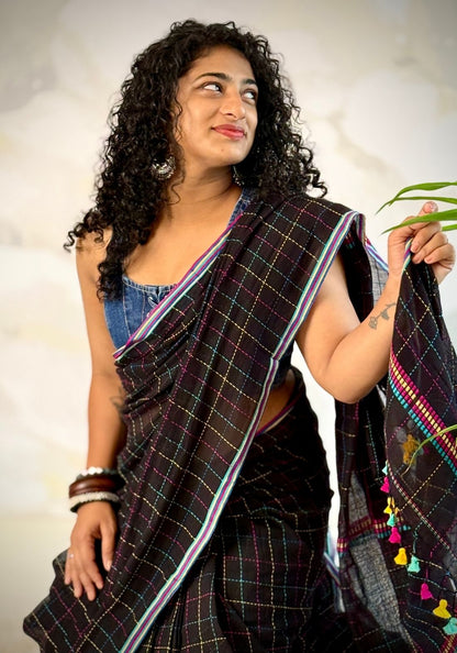 Multi check cotton Saree