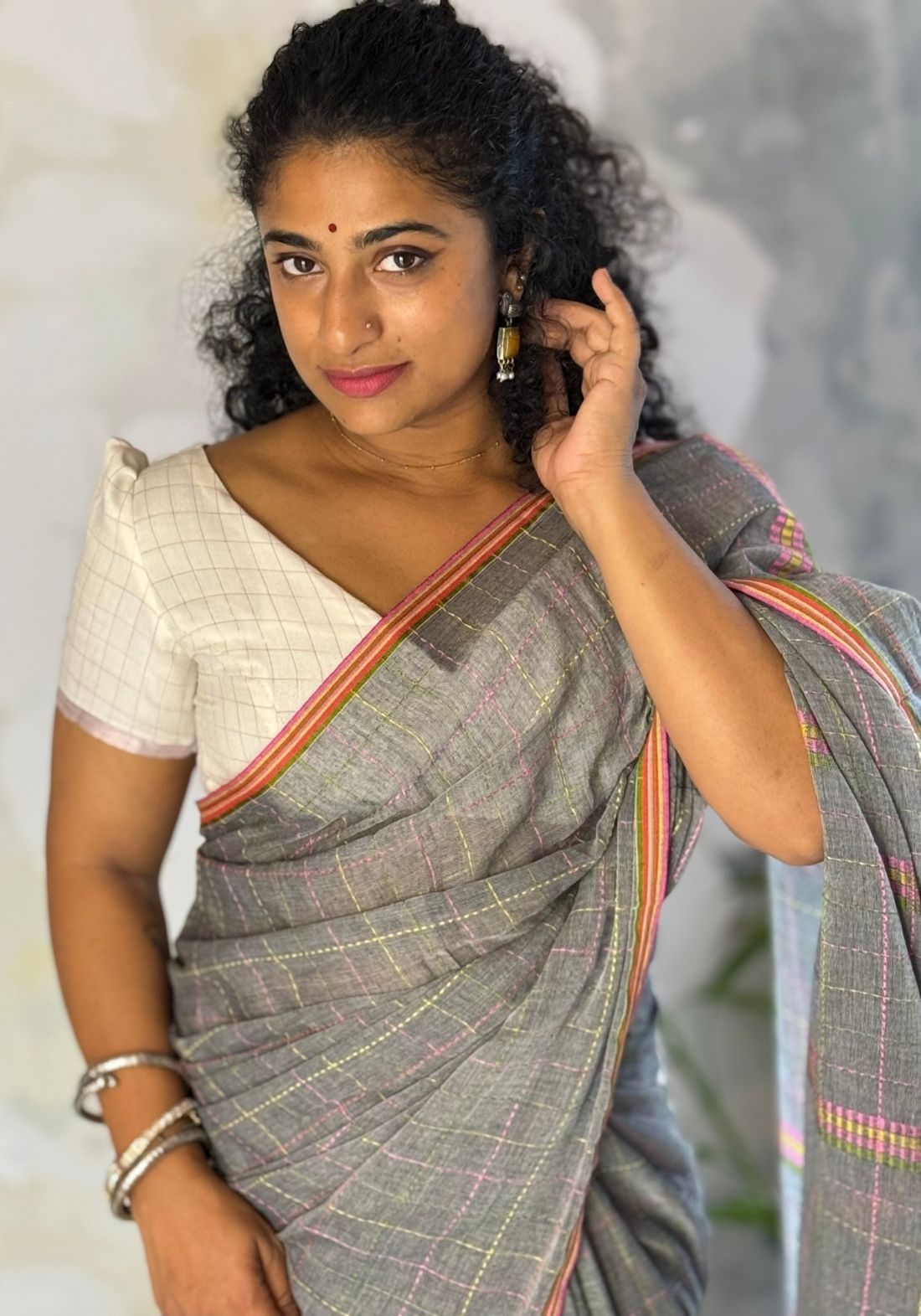 Multi check cotton Saree