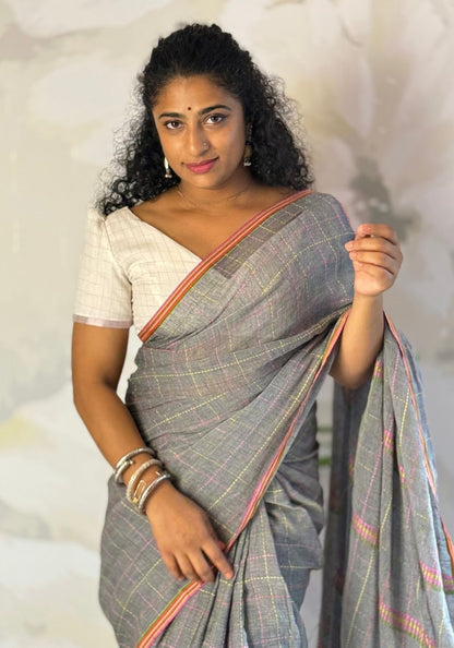 Multi check cotton Saree