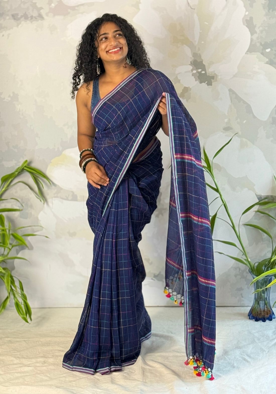 Multi check cotton Saree