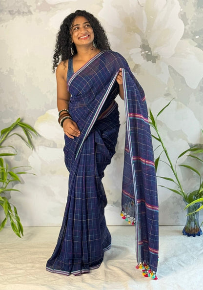 Multi check cotton Saree