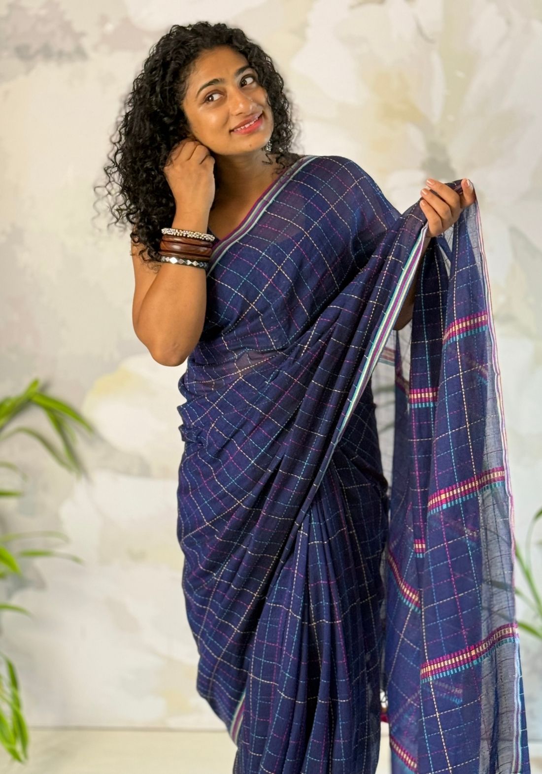 Multi check cotton Saree