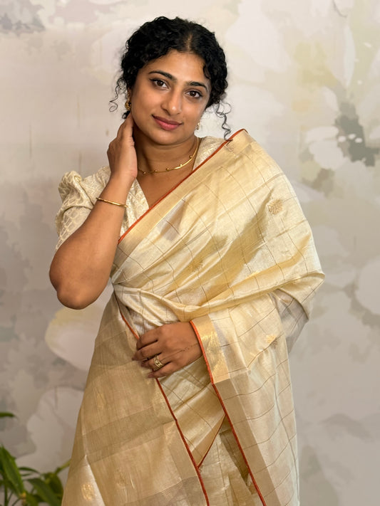 Check semi silk Saree