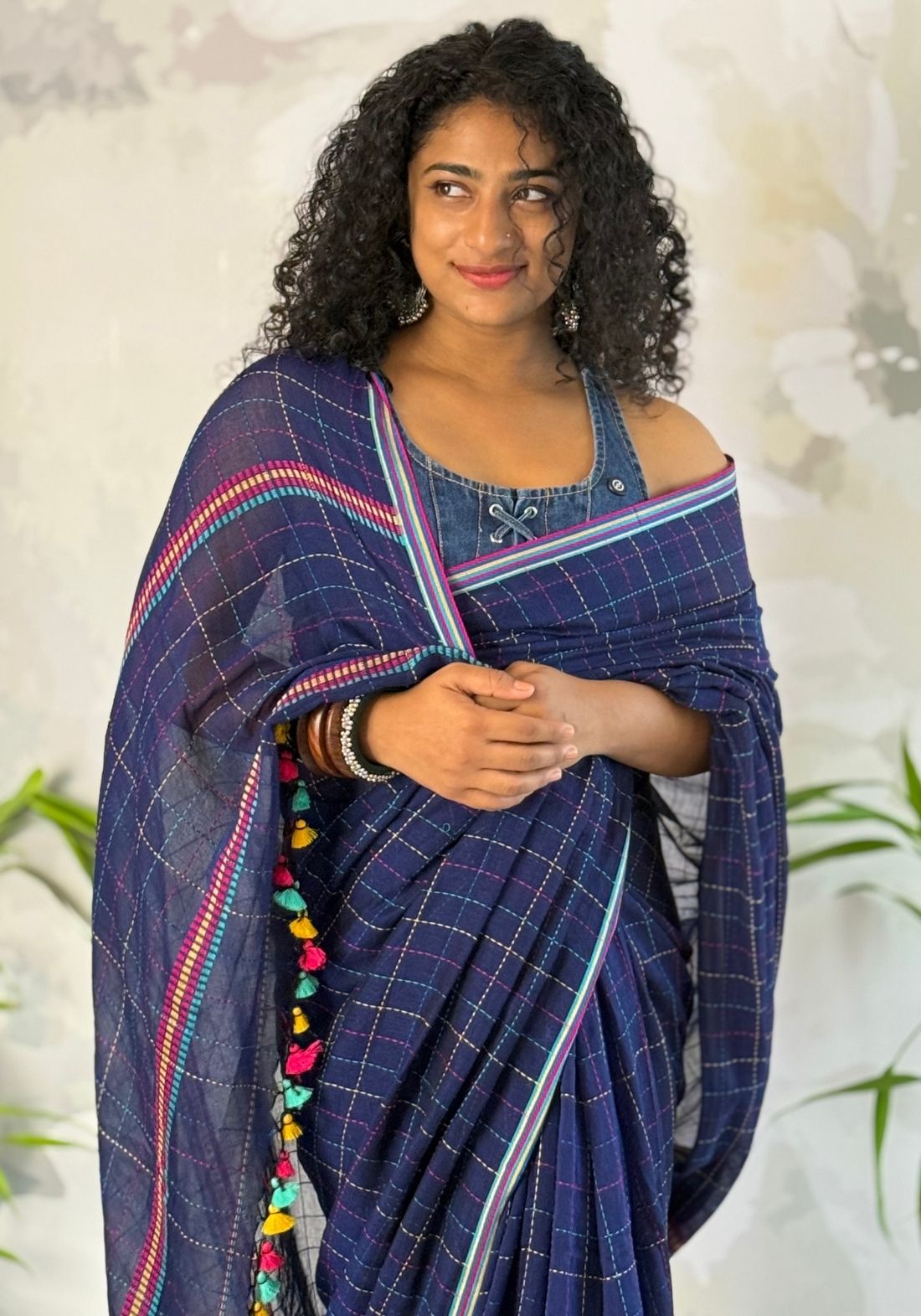 Multi check cotton Saree