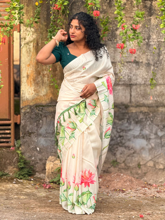 Semi Tussar Lotus Saree