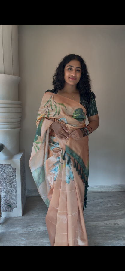 Semi Golden Lotus Saree