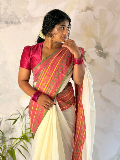 Mul Mul Kanchi Border saree