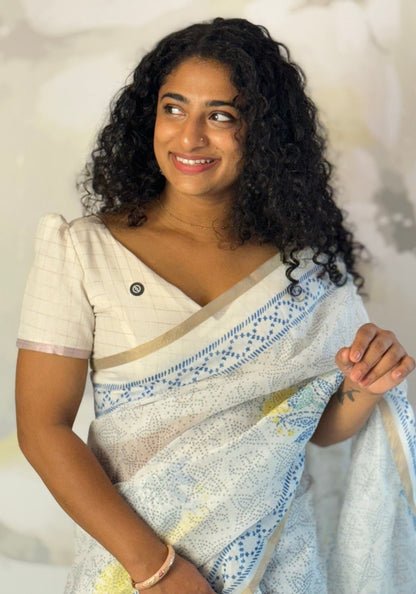 Floral Semi Linen Saree