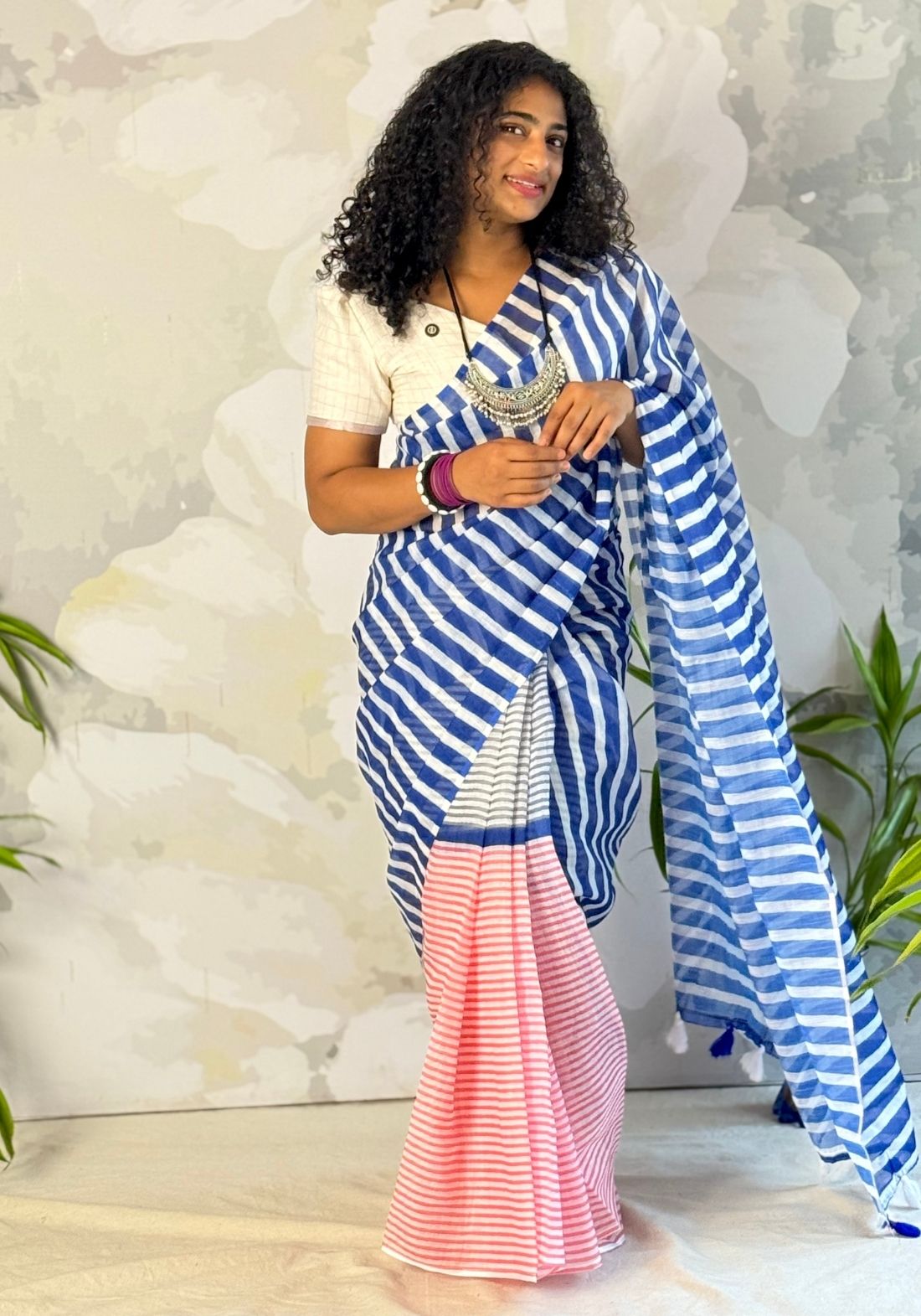 Stripe Semi Linen Saree