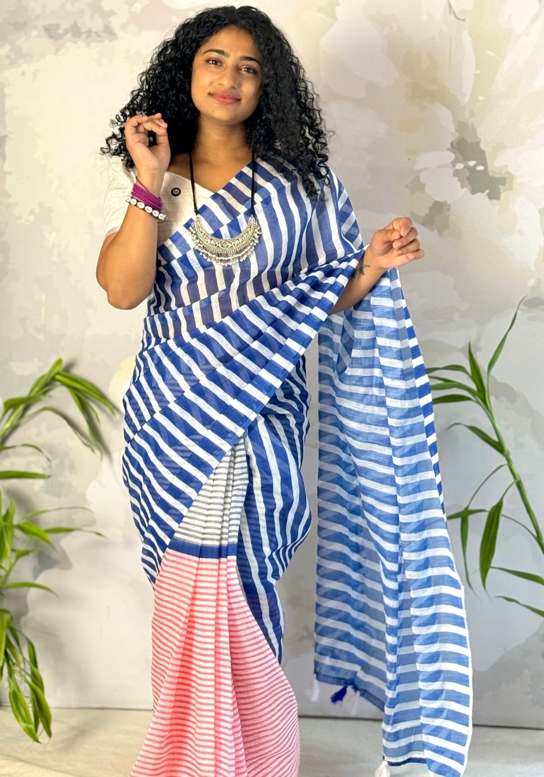 Stripe Semi Linen Saree