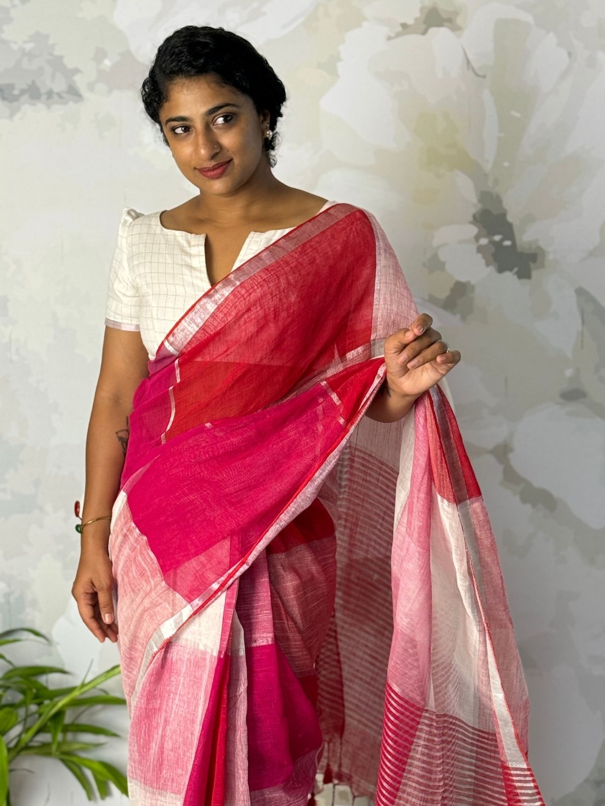 Check Linen Saree