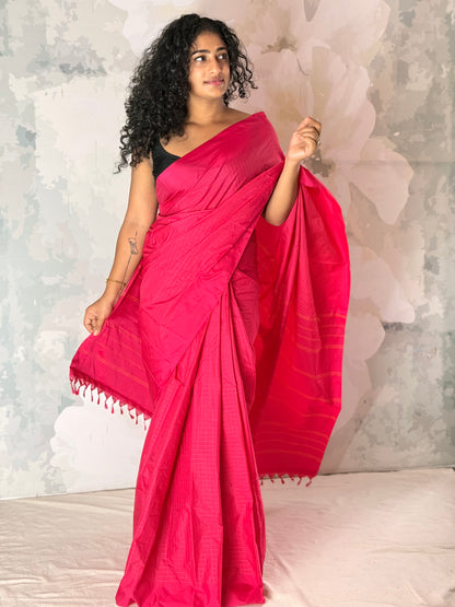 Semi Silk zari check saree
