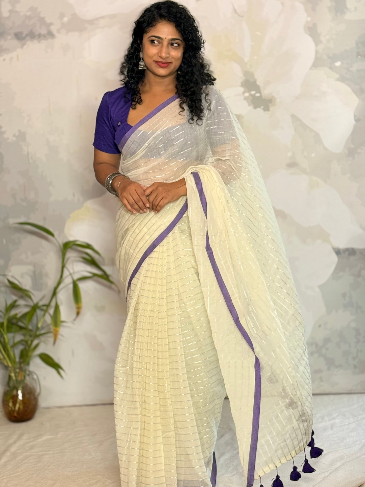 Mul Mul Silver zari saree