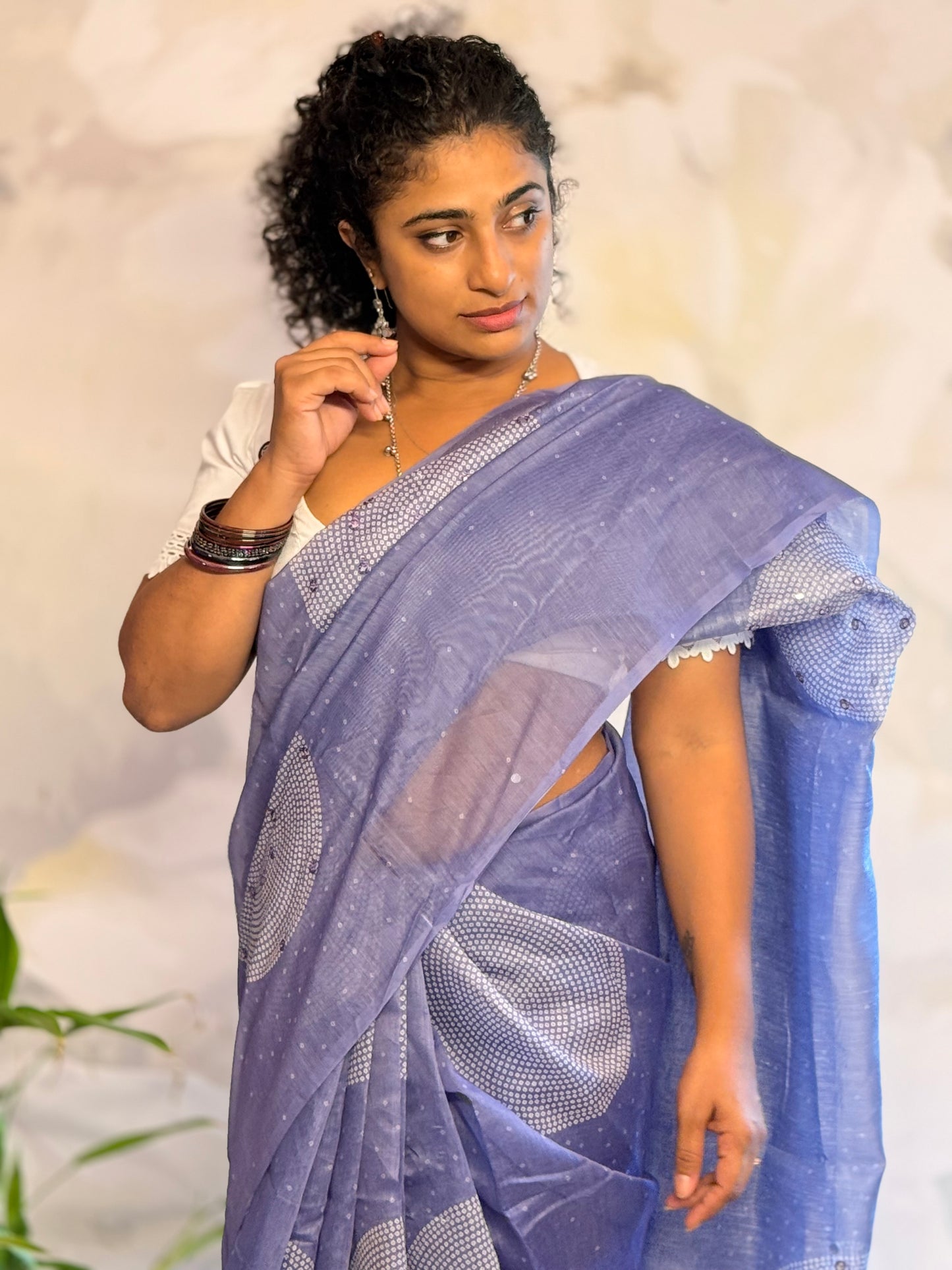 Bandhini print semi linen saree