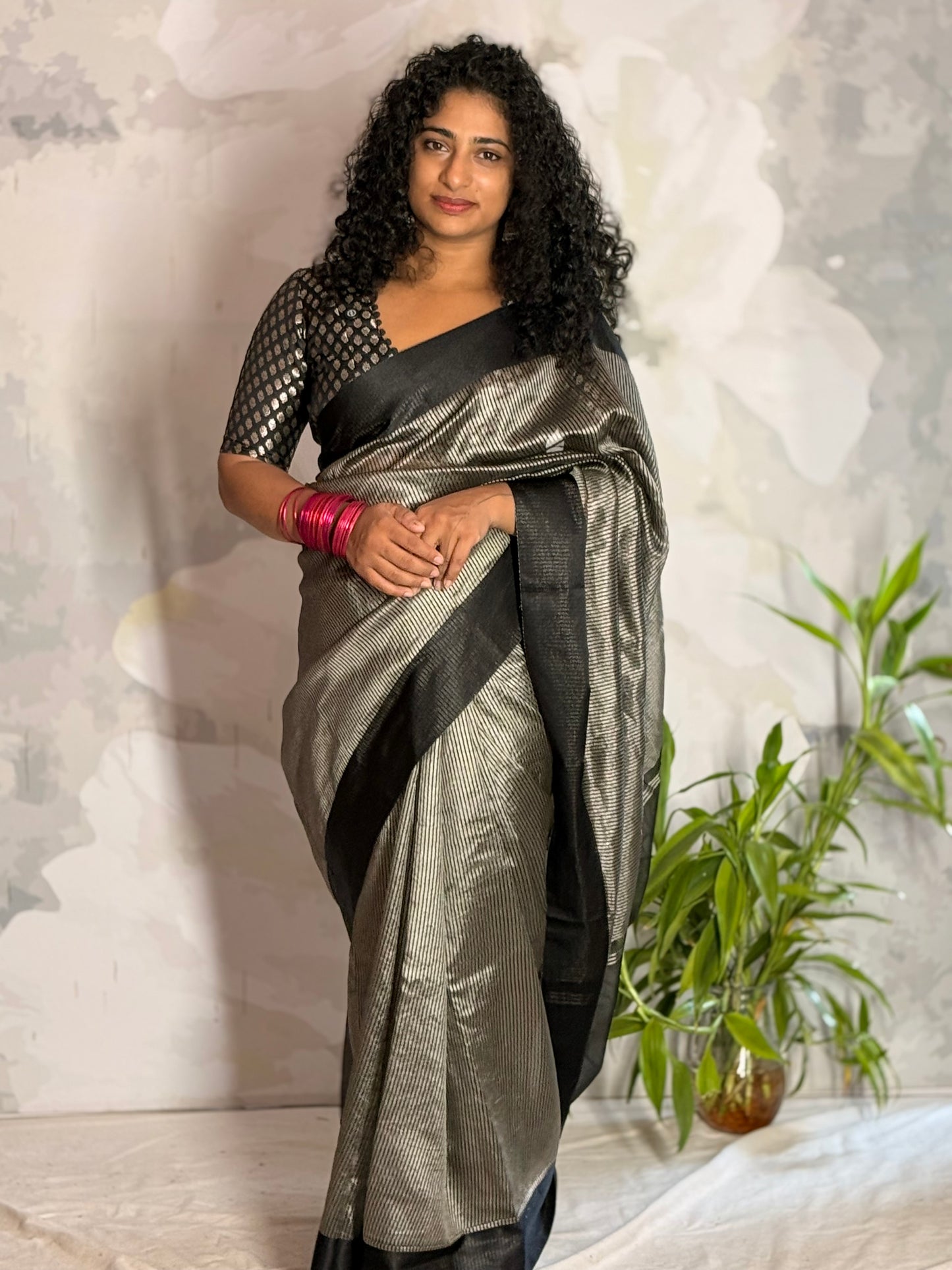 Organza stripe saree