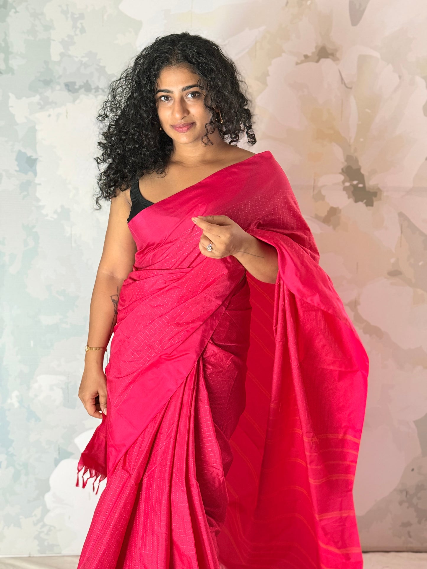 Semi Silk zari check saree