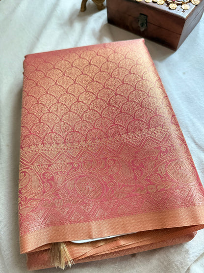 Peach Pink Tissue Jacquard Saree