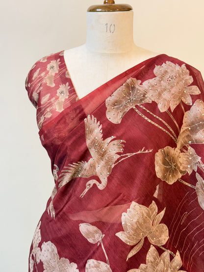 Embroidered Semi Linen saree